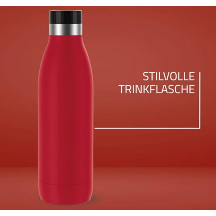 Emsa Bludrop Trinkflasche, 0,7 Liter, 100% dicht, Quick-Press Verschluss, 12h warm, 24h kühl, Edelstahl, Pulverbeschichtung, Dunkelrot, N31129 – Bild 5