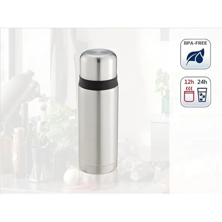 Leifheit Coco 0,75 L Isolierflasche Edelstahl, 100% dicht, Thermosflasche mit doppelwandigem Edelstahl-Isolierkörper, tropffreies Ausgießen mit einer Hand, schlag- und stoßfeste Trinkflasche, silber – Bild 4