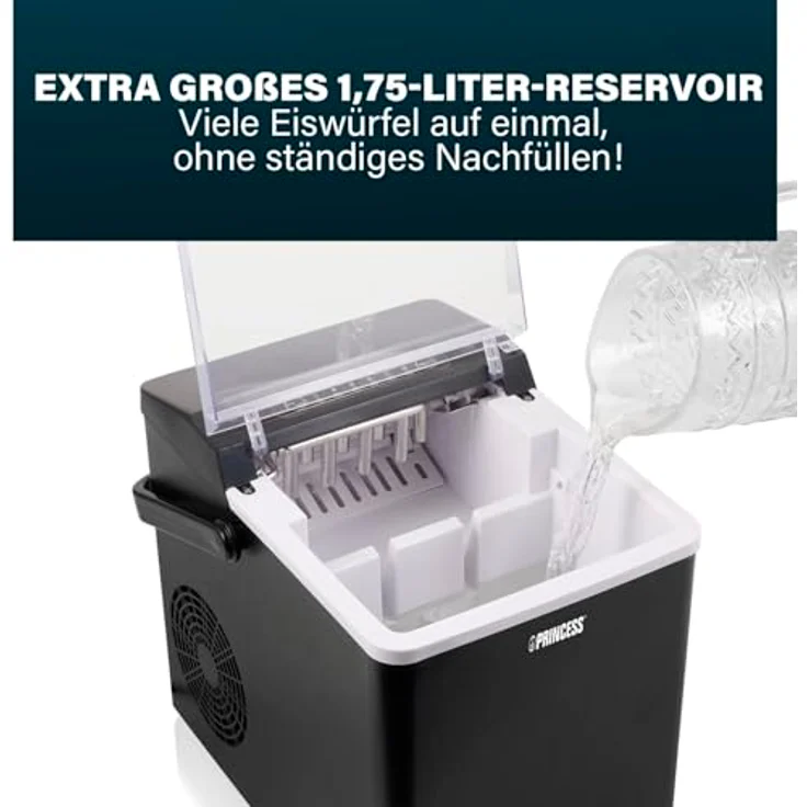 Princess 283098 Tragbarer Eiswürfelbereiter, 9 Eiswürfel in 6 Minuten, 12 kg/24h, 1,75 L Wassertank, Schwarz – Bild 6