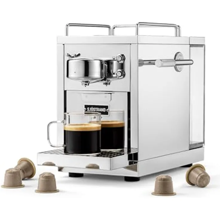 Sjöstrand Coffee Concept Die Original 2 Kaffeemaschine, Nespresso® kompatible Kapselmaschine, Edelstahl im skandinavischen Design, reparierbar, präzise Espressoextraktion