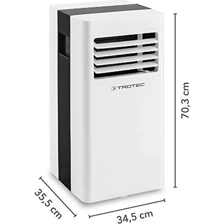 TROTEC PAC 2100 X mobile Klimaanlage 3-in-1 Kühlung, Ventilation, Entfeuchtung Monoblock-Klimagerät 2 kW 7.000 BTU/h für Raumgrößen bis 26 m² und 65 m³ 2 Ventilationsstufen, Energieeffizienzklasse A, weiß – Bild 3