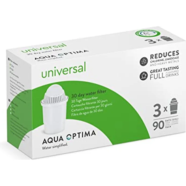 Aqua Optima Wasserfilterkartuschen, klassischer Stil – 3er-Pack (Vorrat für 3 Monate), kompatibel mit Brita Classic, weiß