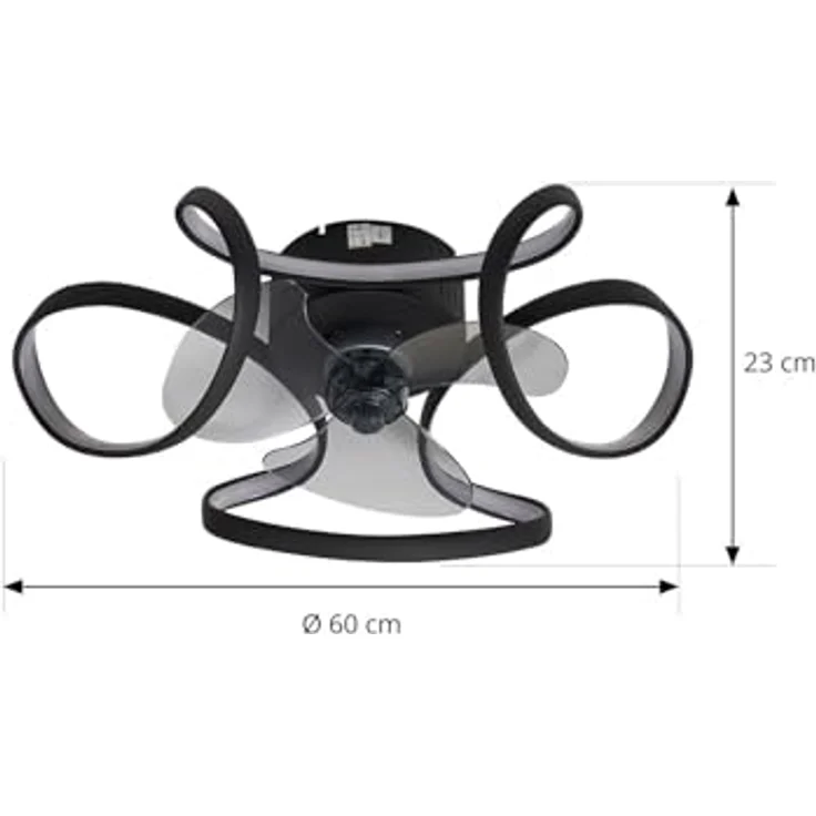 Lindby LED-Deckenventilator Lomata, schwarz, dimmbar, steuerbare Lichtfarbe, leise, Ø 23 cm – Bild 3