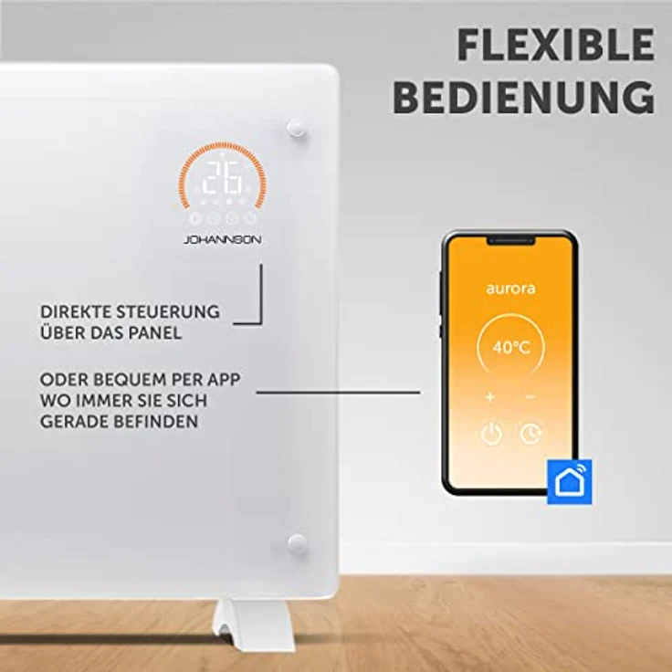Johannson Elektroheizung mit Thermostat Aurora | Smart Home Heizung | Heizung elektrisch energiesparend | Elektroheizkörper | Konvektor Heizung 2000W | Elektrische Heizung | leiser als Heizlüfter – Bild 4