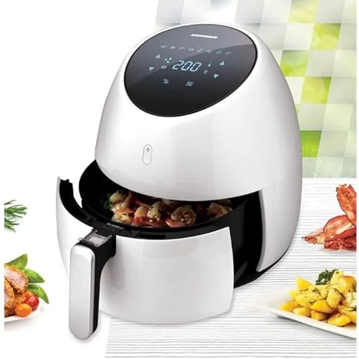 Heinner HAF-B2000WH, Heißluftfritteuse mit 5 l Fassungsvermögen, 80 °C bis 200 °C Temperaturbereich, 2000 Watt, weiß, Touch-Display – Bild 2