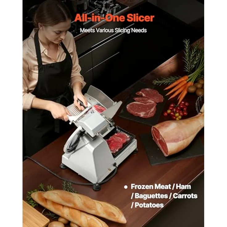 VEVOR Allesschneider 320 W, elektrische Aufschnittmaschine mit 25 cm Klinge, einstellbare Dicke 0-10 mm für gefrorenes Fleisch und Schinken, Silber – Bild 5