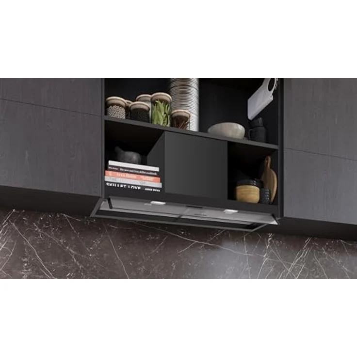 Siemens iQ300, Integrierte Designhaube, 90 cm, Klarglas, Mattschwarz, leiser Motor, Drucktastensteuerung – Bild 5