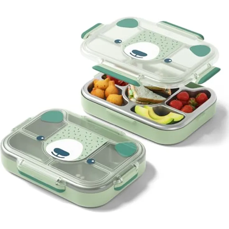 Monbento Wonder Kinder Lunchbox, 5 Fächer, BPA-frei, Grün, spülmaschinenfest