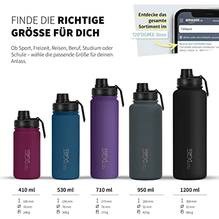 Trinkflasche Doppelwandig Edelstahl 950ml Isolierflasche m. Gratis Sportdeckel 720 DGREE noLimit ultra violet – Bild 3