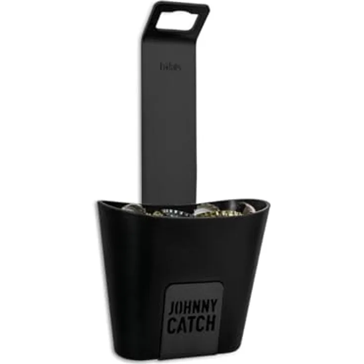 höfats Johnny Catch Cup SCHWARZ, Edelstahl Flaschenöffner mit Auffangbehälter für bis zu 60 Kronkorken, schraubenlose Montage