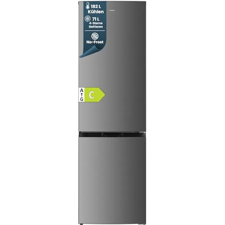 homeX CFSN2531C-S, Kühlschrank mit Gefrierfach No Frost, Kühl-Gefrier-Kombination 253 Liter, silber