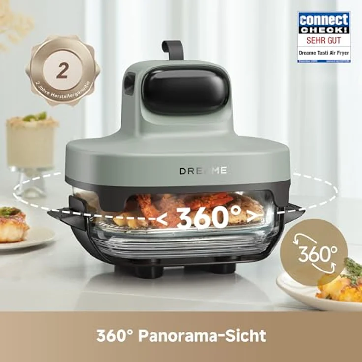 dreame Tasti AirFryer 5-in-1, tragbare Glas-Heißluftfritteuse mit 2 Behältern (2,5 L + 4,5 L), 3D-Heißluft-Technologie, spülmaschinengeeignet, 360°-Panorama-Ansicht, 6 mm Borosilikatglas – Bild 2