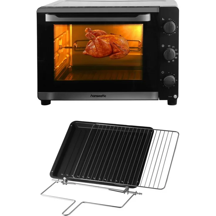 Hanseatic HMO466BKB, Kleinküche mit XXL 46-L-Garraum, Temperatureinstellung 90°C-230°C, schwarz