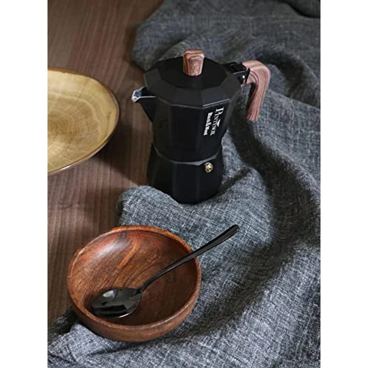 PINTINOX Espressokocher BLACK&WOOD, traditioneller Kaffeekocher aus Edelstahl für perfekten Espresso – Bild 3
