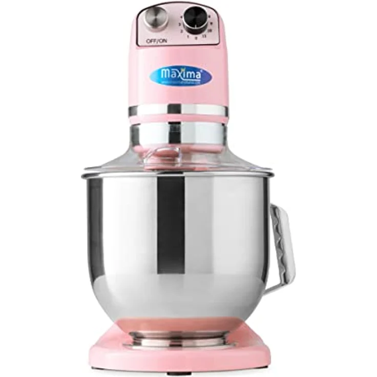 Maxima Planetenmixer 7 l, Küchenmaschine in pastellrosa mit Edelstahl-Rührschüssel, 11 Geschwindigkeiten, ideal für bis zu 2 kg Teig – Bild 2