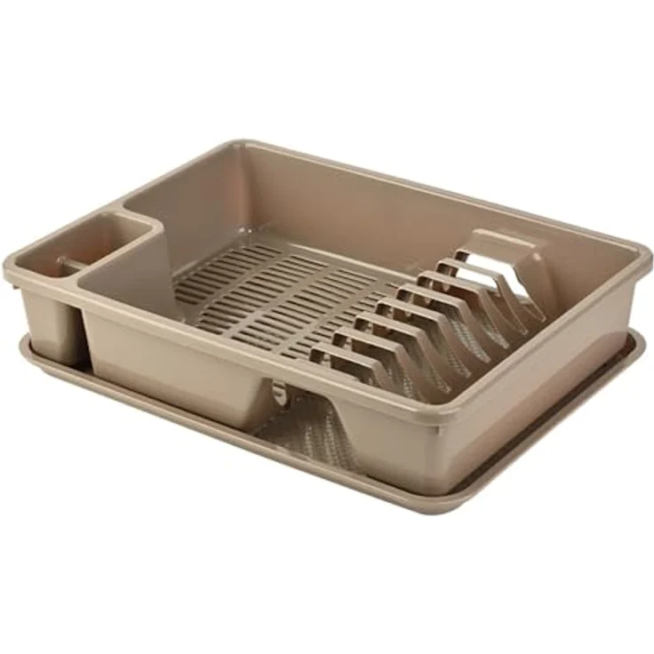 Engelland Abtropfgestell, Abtropfgitter, Farbe: Hell-Braun, Geschirrständer, Küche, Abtropfschale, Geschirrkorb, Abtropfkorb, aus Kunststoff, für bis zu 9 Teller, L 38,5 x B 28,5 x H 8,5 cm – Bild 1