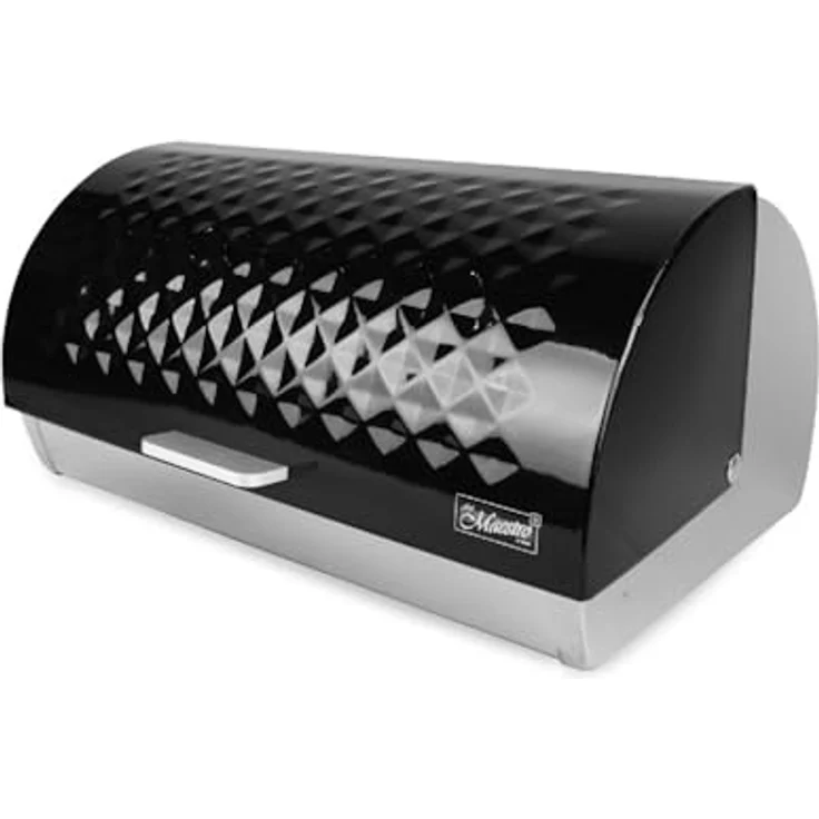 Feel Maestro Brotkorb MR-1676-BLACK, Edelstahl Brotvorratsbehälter mit Schiebedeckel, 38,5 x 19 x 25,5 cm – Bild 3