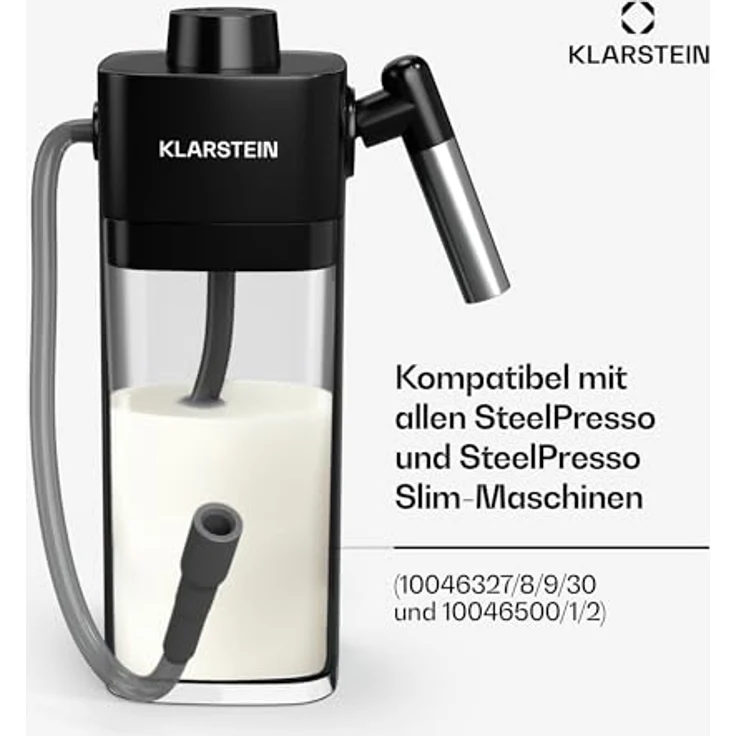 Klarstein SteelPresso Milchaufschäumer 0,55L, elektrisch, für cremigen Milchschaum, einfach zu reinigen, kompatibel mit SteelPresso Kaffeemaschinen, hygienische Oberfläche, transparent – Bild 2