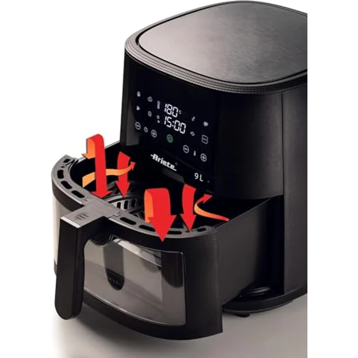 Ariete 4630 Heißluftfritteuse 9 l, 1500 W, 8 Programme, Grillfunktion, bis zu 3,5 kg Frittiergut, Temperatur bis zu 200 °C, transparenter Korb, schwarz – Bild 3