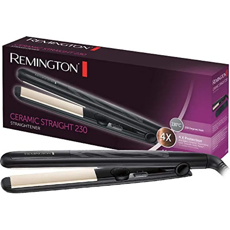 Remington Glätteisen Ceramic Straight (4-facher Schutz: antistatische Keramik-Turmalin-Beschichtung - gleichmäßige Wärmeverteilung, geringere statische Aufladung & seidiger Glanz) Haarglätter S3500