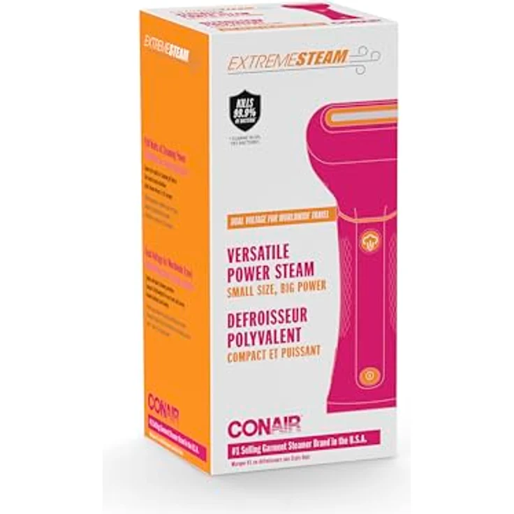 Conair Power Steam Travel, tragbarer Dampfglätter mit 20 g/min Dampfleistung, kompakt und faltbar, pink, inkl. Kleiderbügel – Bild 4