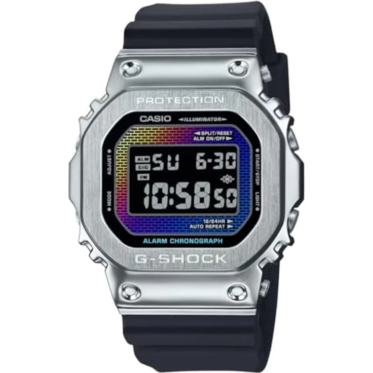 Casio G-Shock G-Steel Herrenuhr Schwarz/Regenbogen GM-5600RW-1ER, Edelstahlgehäuse, schwarzes Kunststoffarmband – Bild 2