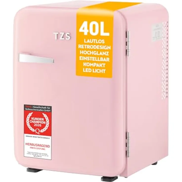 TZS FIRST AUSTRIA Minikühlschrank FA-5172-3-PI, 40L, lautlos, mit LED-Beleuchtung, rosa