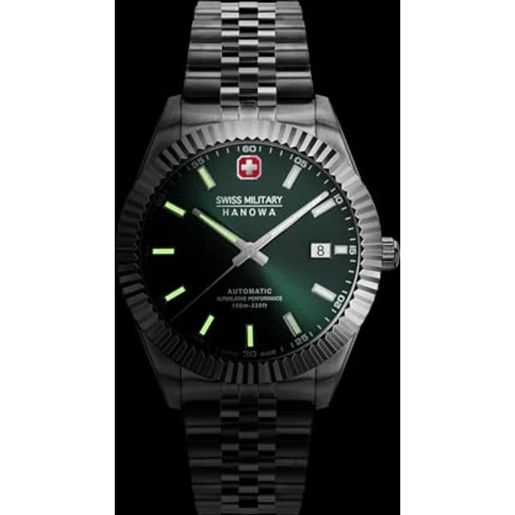 Swiss Military Hanowa Herren Analog Automatikwerk Uhr, Grün/Silber Edelstahl, mit Leuchtindizies und kratzfestem Saphirglas – Bild 5