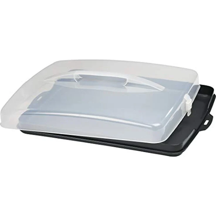 Xavax Kuchen Transportbox rechteckig (Kuchenbox für Blechkuchen, Kuchencontainer mit Deckel und Tragegriff, spülmaschinengeeigneter Kuchenbehälter), Anthrazit / Transparent – Bild 1