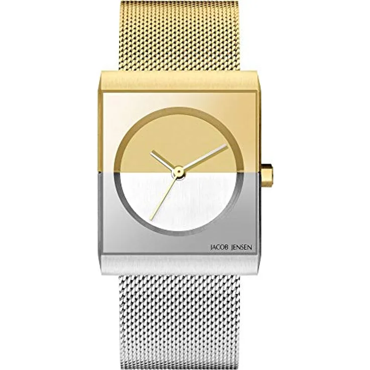 Jacob Jensen Damen Analog Quarz Uhr mit Edelstahl Armband JJ526, Gold und Silber Zifferblatt