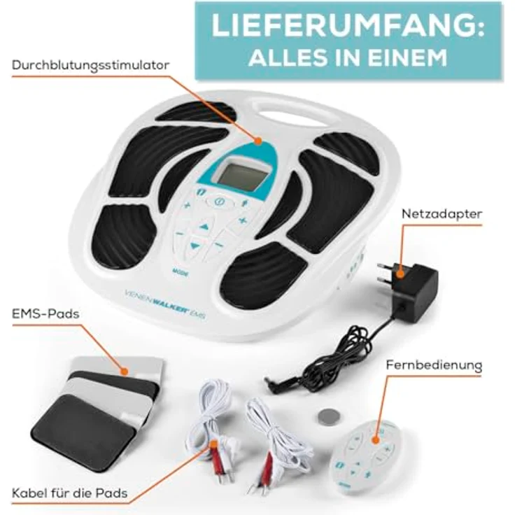 VenenWalker Venentrainer Durchblutungs-Stimulator + Fernbedienung 4 Pads EMS, leicht und tragbar, inklusive EMS-Elektroden, weiß – Bild 6