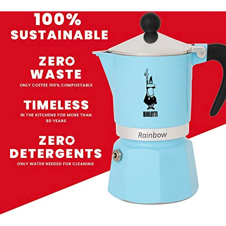 Bialetti Rainbow Espressokocher, Aluminium, hellblau, 3 Tassen – Bild 4