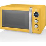 Swan Retro SM22030YELNEU Digital Mikrowelle, 20L, 5 Leistungsstufen, Auftaufunktion, 60 Minuten Timer, Spiegeltür, 27cm Drehteller, Gelb, 800W