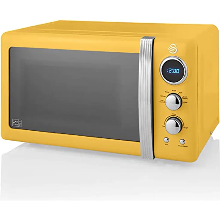 Swan Retro SM22030YELNEU Digital Mikrowelle, 20L, 5 Leistungsstufen, Auftaufunktion, 60 Minuten Timer, Spiegeltür, 27cm Drehteller, Gelb, 800W – Bild 1