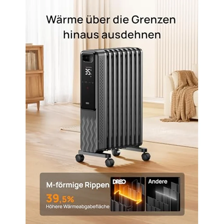 Dreo Ölradiator Energiesparend 2000W, Mobile Elektroheizung 9 Rippen mit Fernbedienung, 3 Heizstufen, 4 Modus, 24h Timer, Überhitzungs-Kippschutz, Radiatoren Elektrisch Heizung mit Thermostat, OH310 – Bild 3