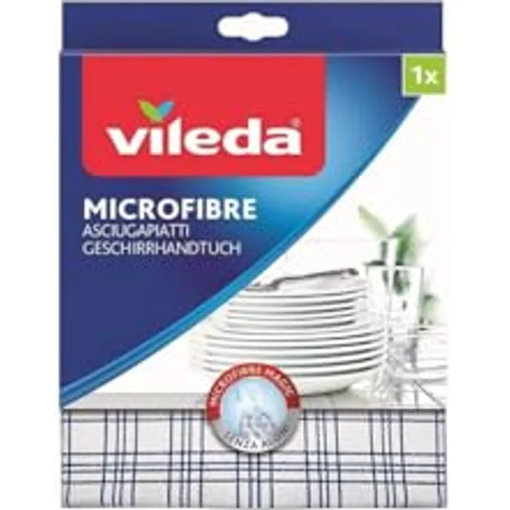 Vileda Microfibre Plus Geschirrtücher 55 x 40 cm – 2er Pack, maximale Saugfähigkeit, 100% Mikrofaser (Blau)