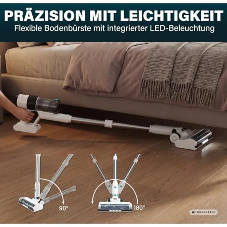 Princess Akku Staubsauger 339520, 150 AirWatt, Bis zu 50 Minuten Laufzeit, Weiß – Bild 5