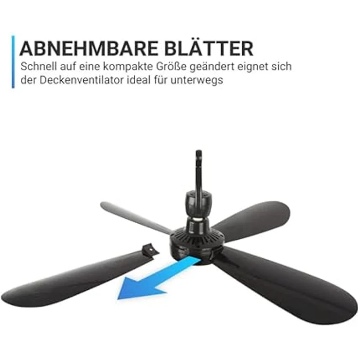 Bestlivings Mobiler Deckenventilator Schwarz (5m XXL Kabel) mit Stecker und Schalter, 220V-240V / 5 Watt, Ø40 cm Decken Ventilator mit Aufhänger – Bild 5