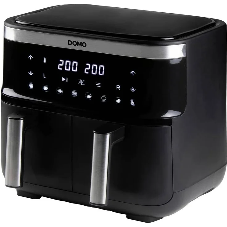 Domo DO537FR Heißluftfritteuse, ohne Fett, 2 x 4 Liter, Überhitzungsschutz, Timerfunktion, mit Display, Antihaftbeschichtung, schwarz – Bild 1