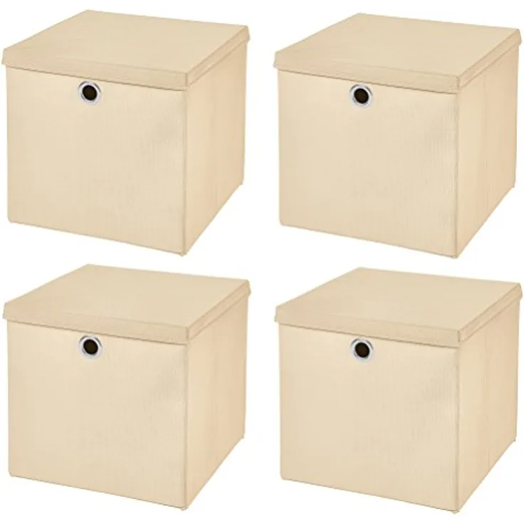 4 Stück Creme Faltbox 28 x 28 x 28 cm Aufbewahrungsbox faltbar mit Deckel