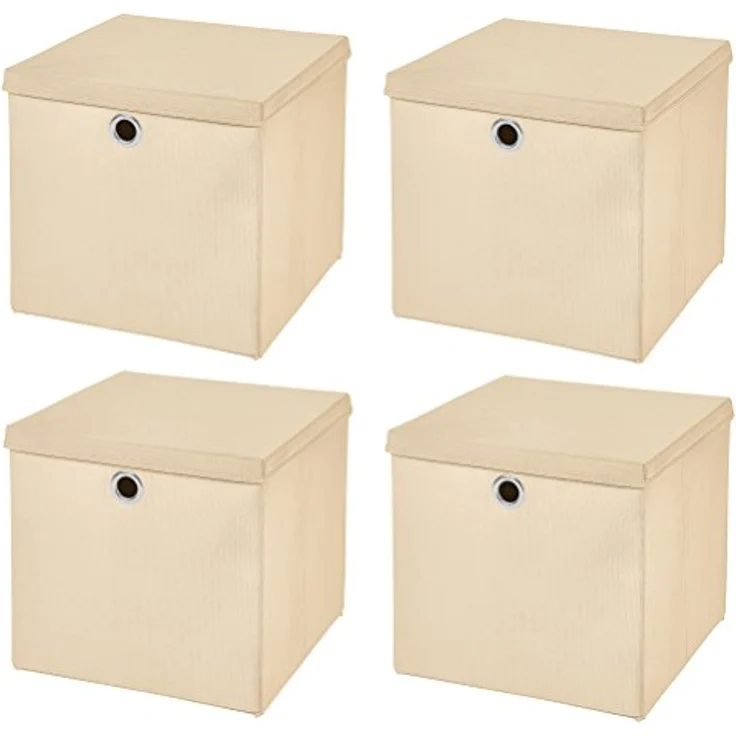 4 Stück Creme Faltbox 28 x 28 x 28 cm Aufbewahrungsbox faltbar mit Deckel – Bild 1