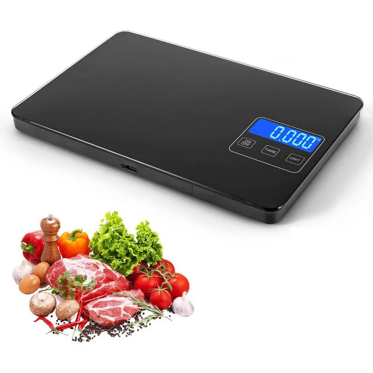 BlingBin Digitale Küchenwaage, 15kg präzise Lebensmittelwaage aus gehärtetem Glas mit 5 Einheiten und USB-Anschluss, 24x16cm