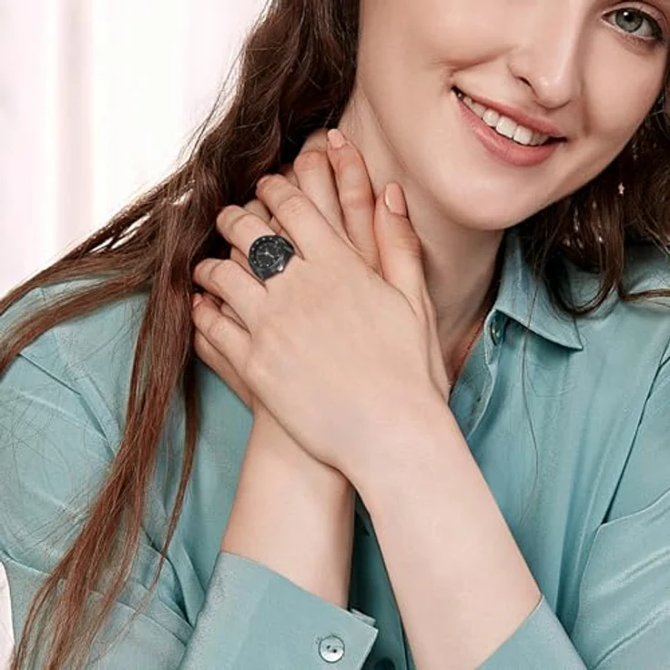 JewelryWe Ringuhr, elastische Fingeruhr mit analogem Quarzwerk, Schwarz Edelstahl, Unisex Design für Damen und Herren – Bild 2