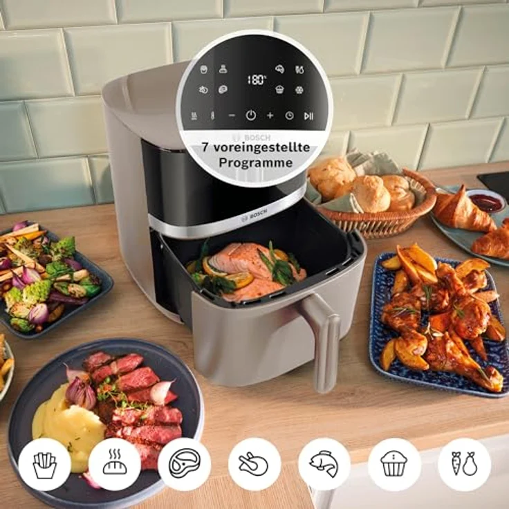 BOSCH Heißluftfritteuse Air Fryer Serie 4 MAF462C0, 6,1l, 2050 W, 7 Programme, Creme, mit Auftaufunktion, spülmaschinengeeignet – Bild 7