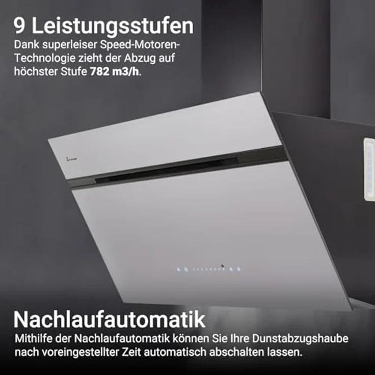 KKT KOLBE AURORA9005SW, Dunstabzugshaube 90 cm, A+++ Effizienz, 782 cbm/h, Umluft/Abluft, Schwarz Weiß Glas, Nachlaufautomatik, Smart WiFi App, SensorTouch, RGBW LED-Beleuchtung – Bild 4