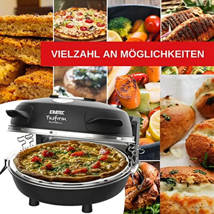 ERATEC-Pizzaofen,SET-PM-27.Temperatur bis zu 400°C mit 5 Garstufen,Pizza 4 Minuten fertig inkl. Zubehör: 32 cm Feuerfeste Steinplatte- XXL Pfanneneinsatz -Pizzaschieber-Pizzaschneider. – Bild 3