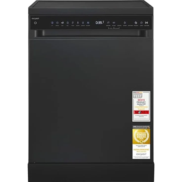 Exquisit GSP9616-450B, Stand-/Unterbau-Geschirrspüler in schwarz, 16 Maßgedecke, Energieklasse B, 45 dB, 8 Programme, Besteckschublade, Halbe Beladung – Bild 1