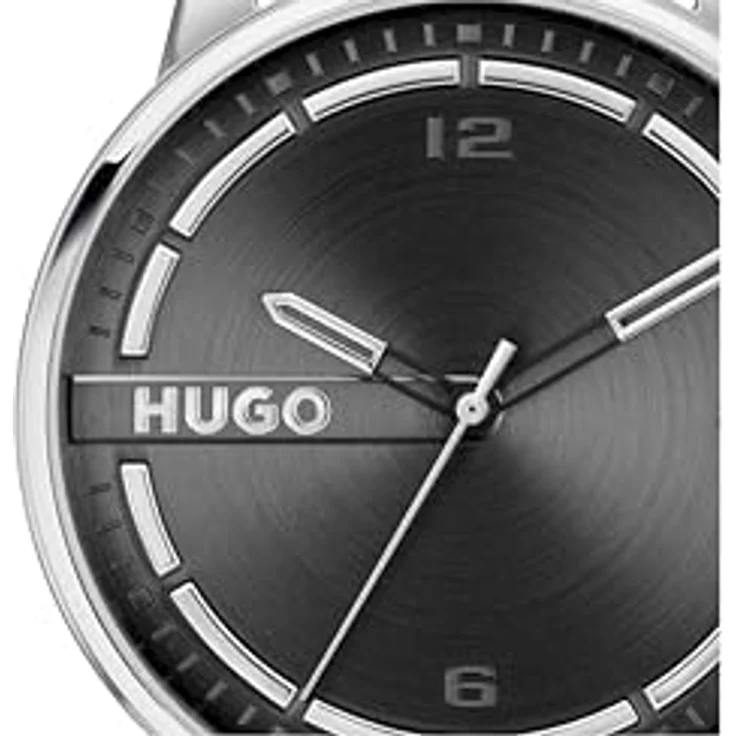 HUGO Quarzuhr #STAMP, Herrenuhr mit Lederarmband, analog, schwarz – Bild 4