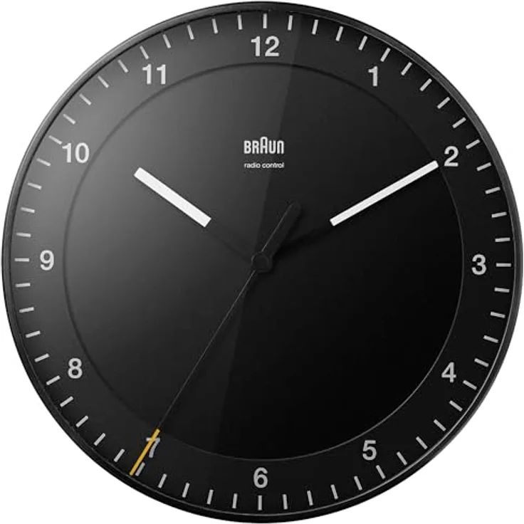 Braun Klassische große Funkwanduhr Mitteleuropäische Zeitzone (MEZ/GMT+1) leises Uhrwerk, 30cm, schwarzes Modell BC17B-DCF