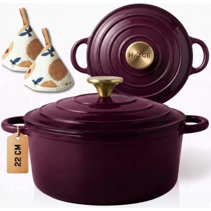 Torvon Bräter Gusseisen-Topf emailliert 22 cm, Farbe Aubergine, ideal für Ofen und Herd – Bild 1